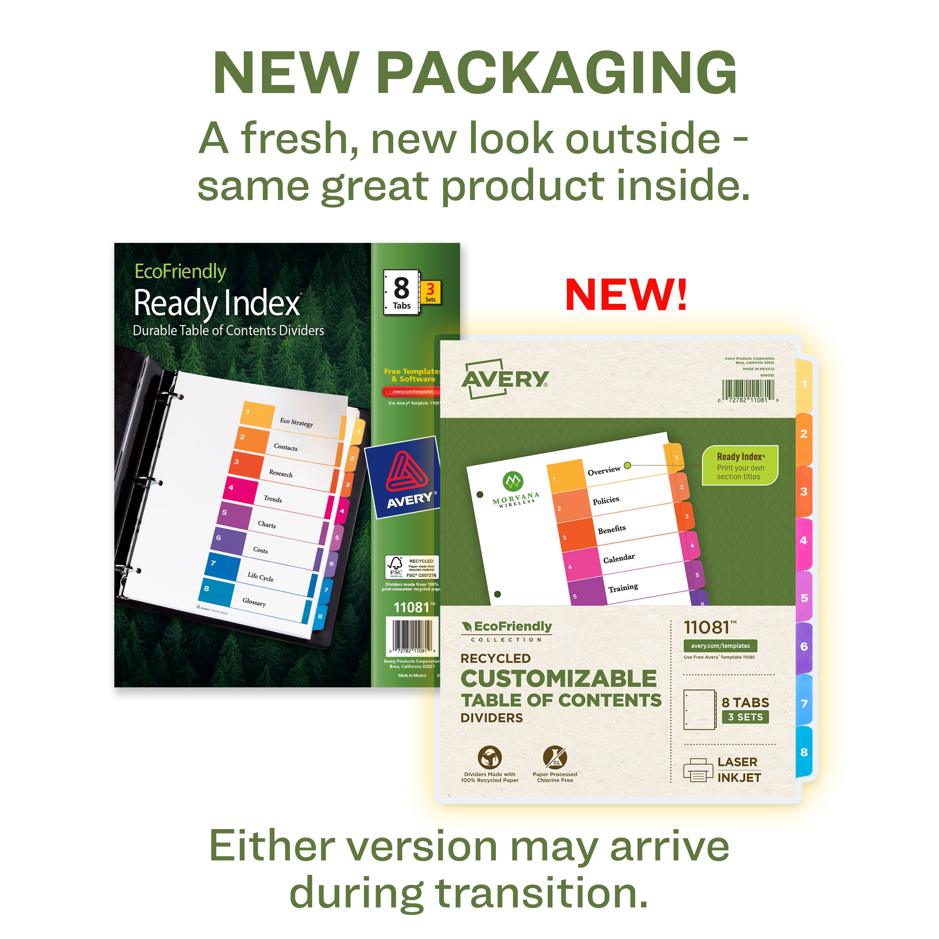 EcoFriendly Dividers, 8-Tab, Ready Index® 11081 | Avery